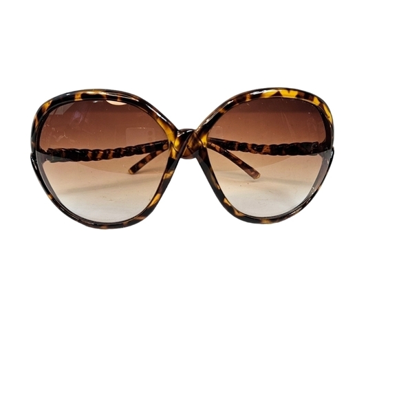 Oversized Round Tortoise Shell Sunglasses Twisted Curved Arms Women's - Picture 9 of 11